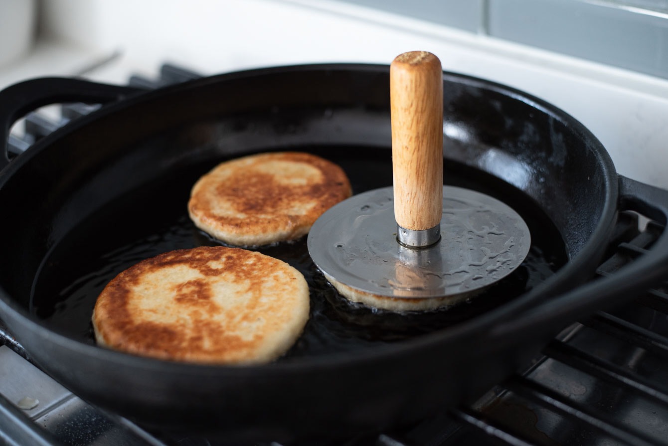 Hotteok pan-fried to golden brown.