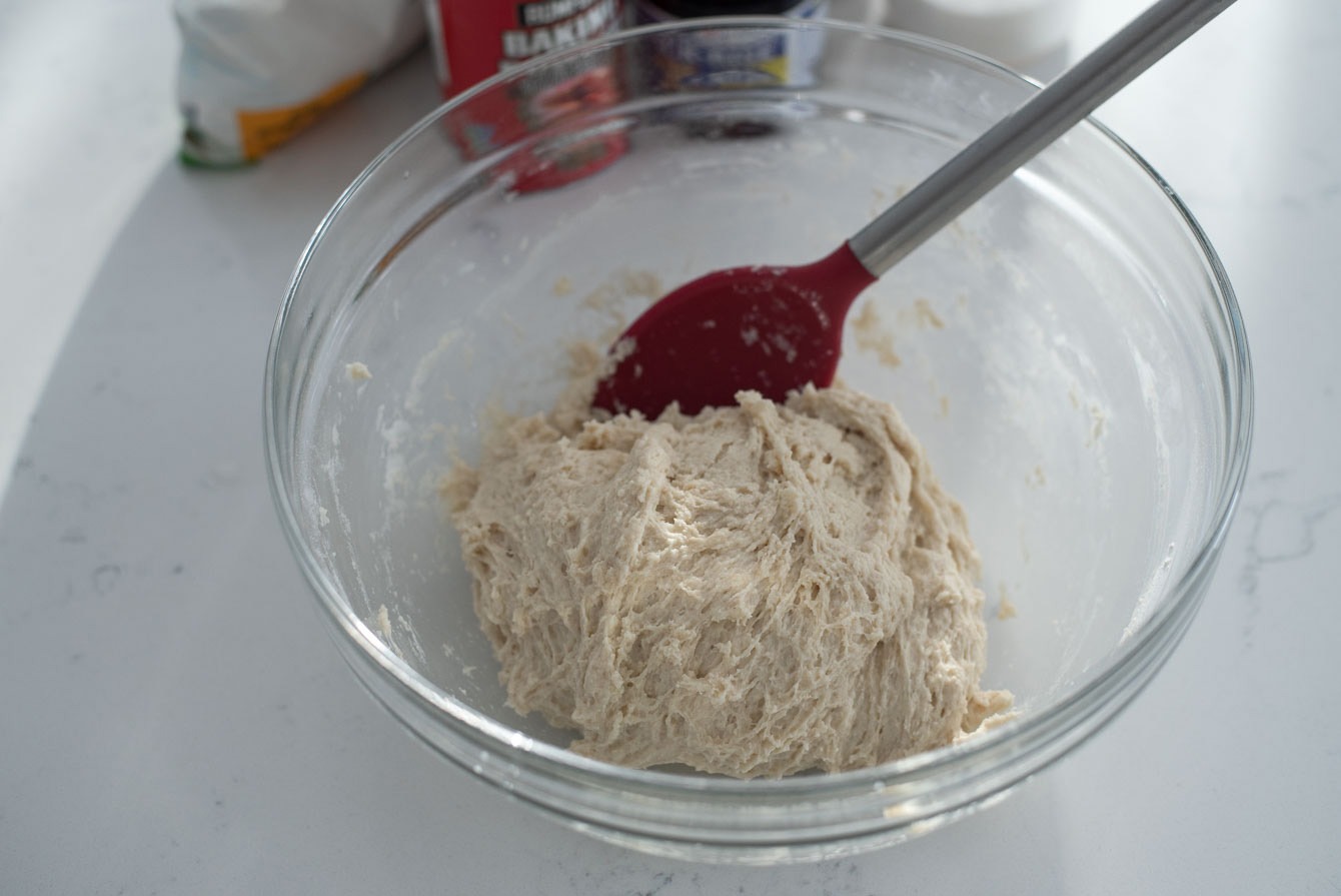 Sticky hotteok dough formed in a bowl.