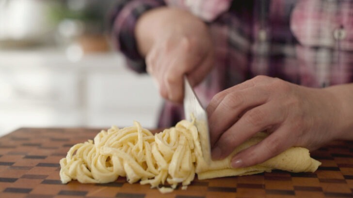 Eggs sliced into thin strips.