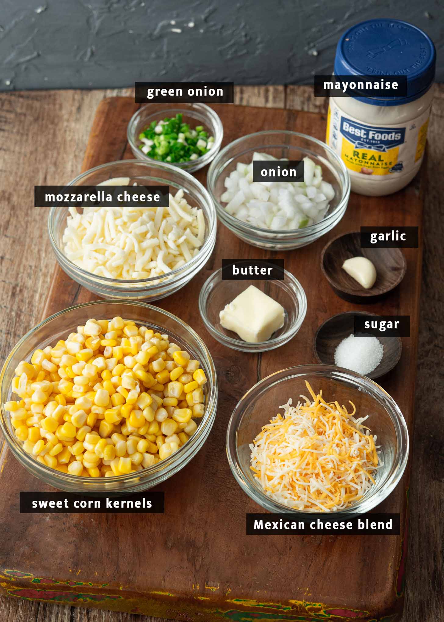 Ingredients for making Korean corn cheese.