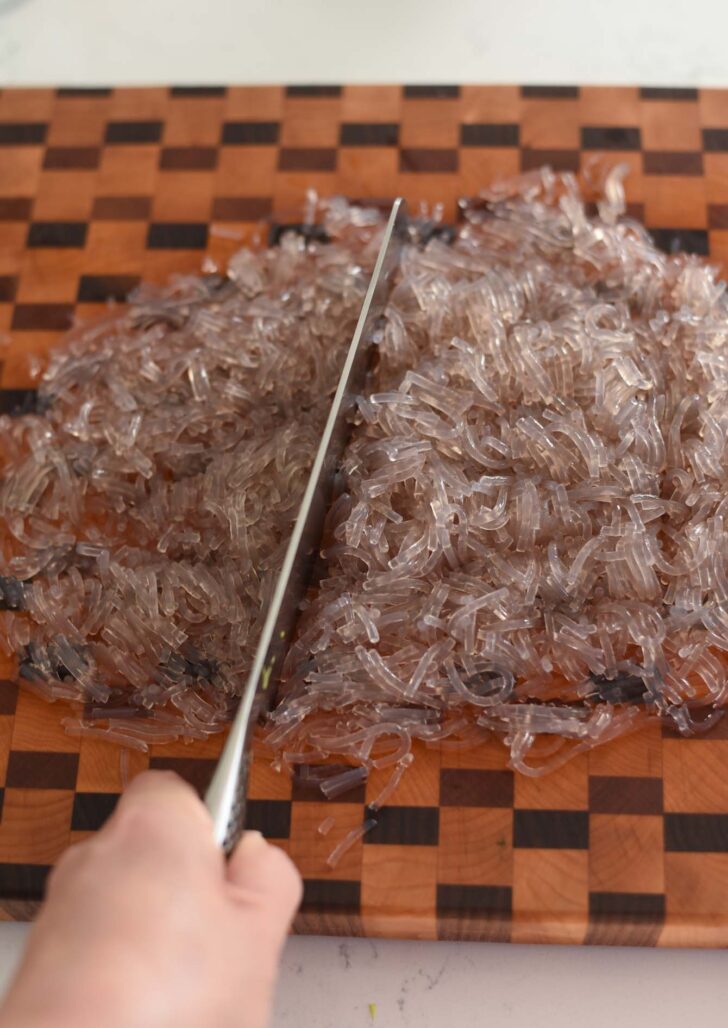 Korean glass noodles (dangmyeon) chopped to small pieces.