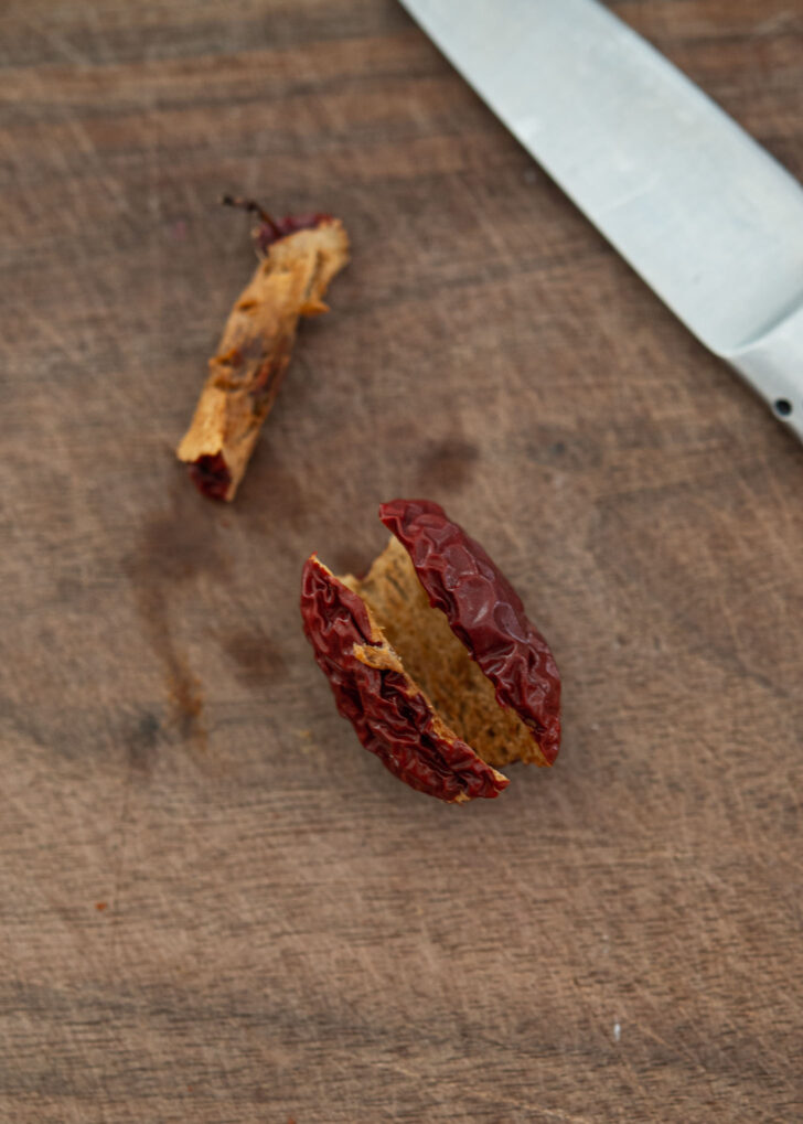 A seed removed from dried jujube.