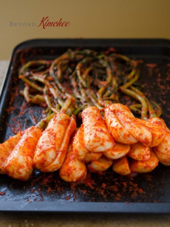 Korean ponytail radish kimchi called bachelor kimchi.