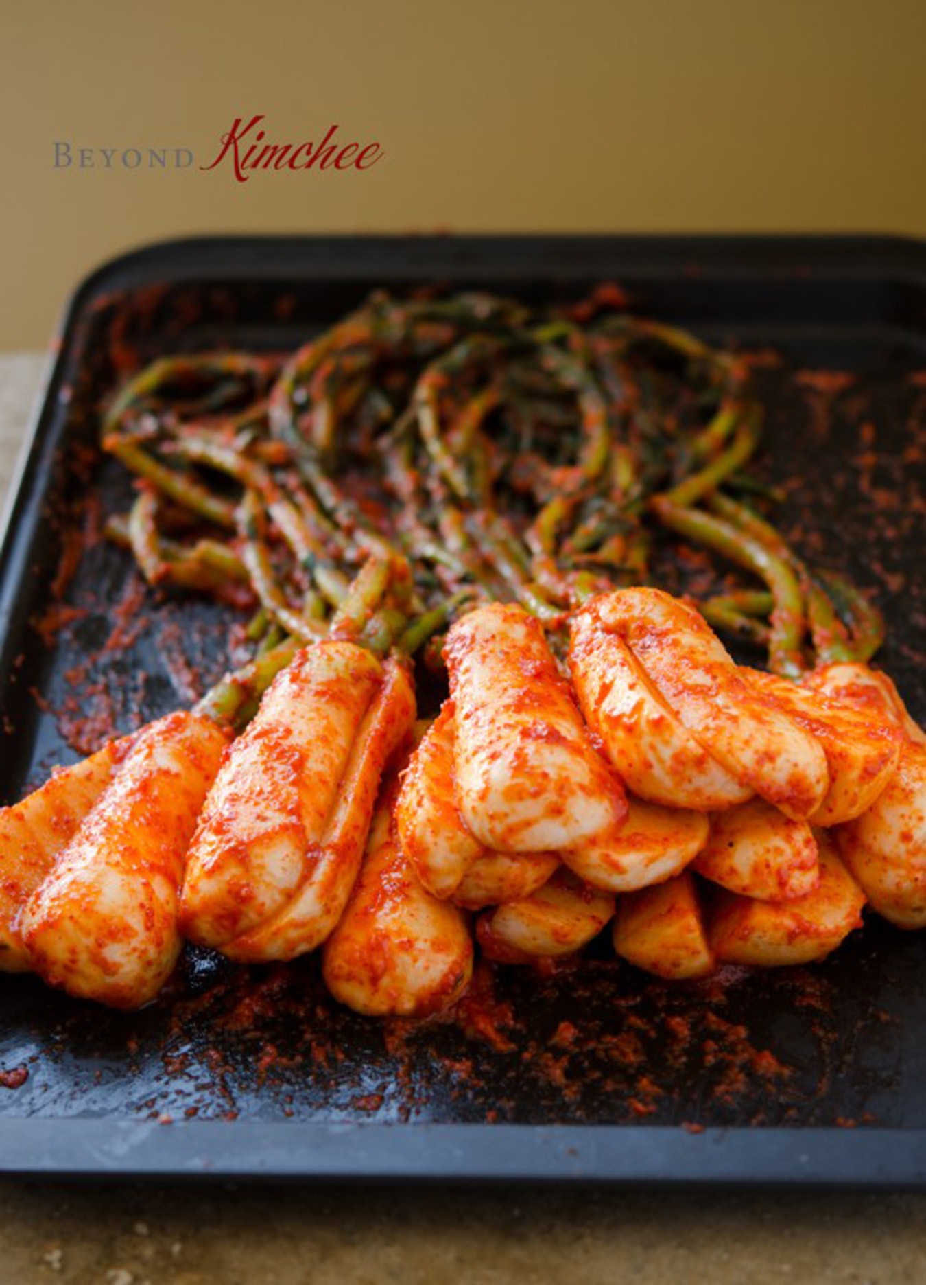 Korean ponytail radish kimchi called bachelor kimchi.