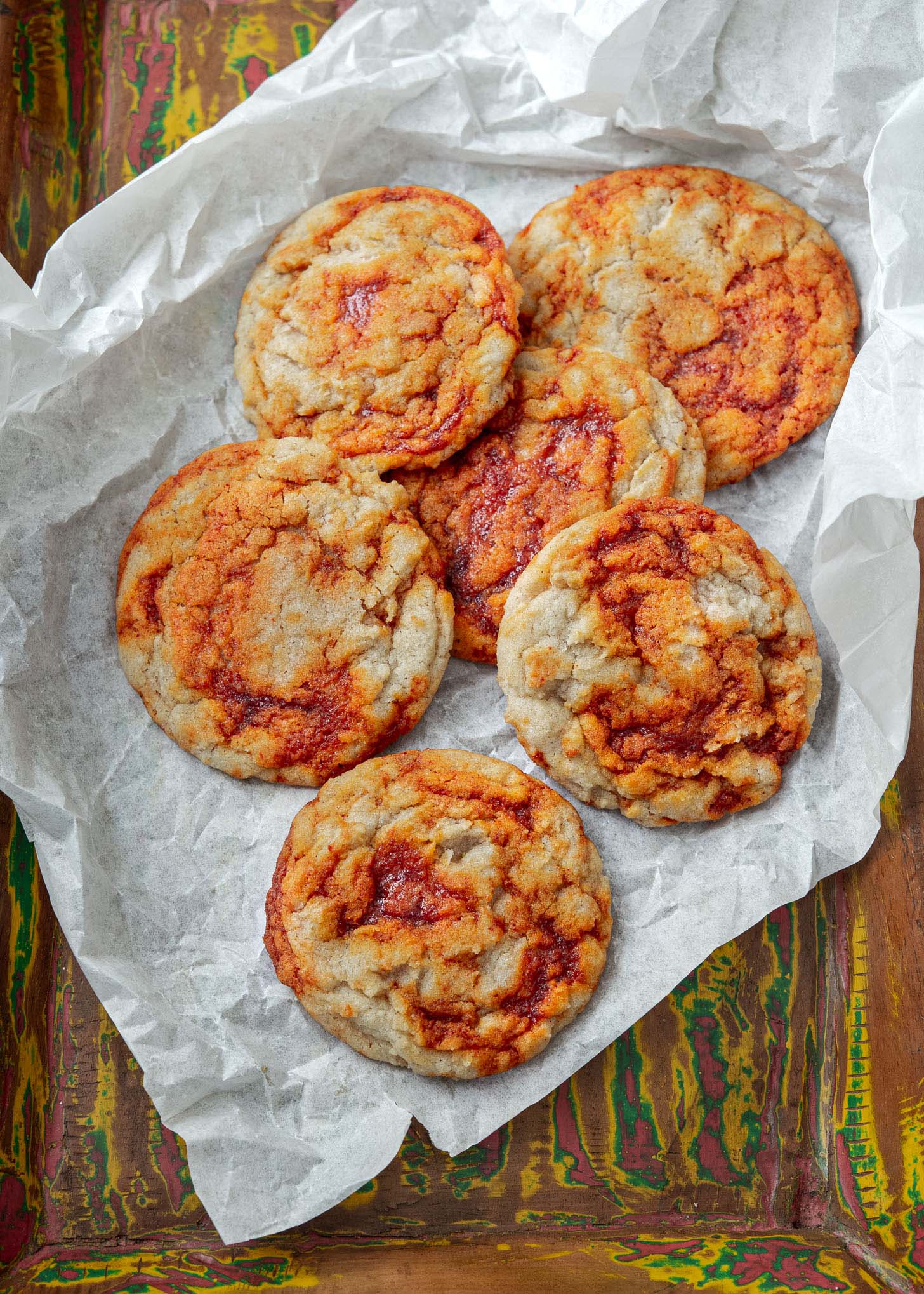 Gochujang caramel cookies on a parchment paper.