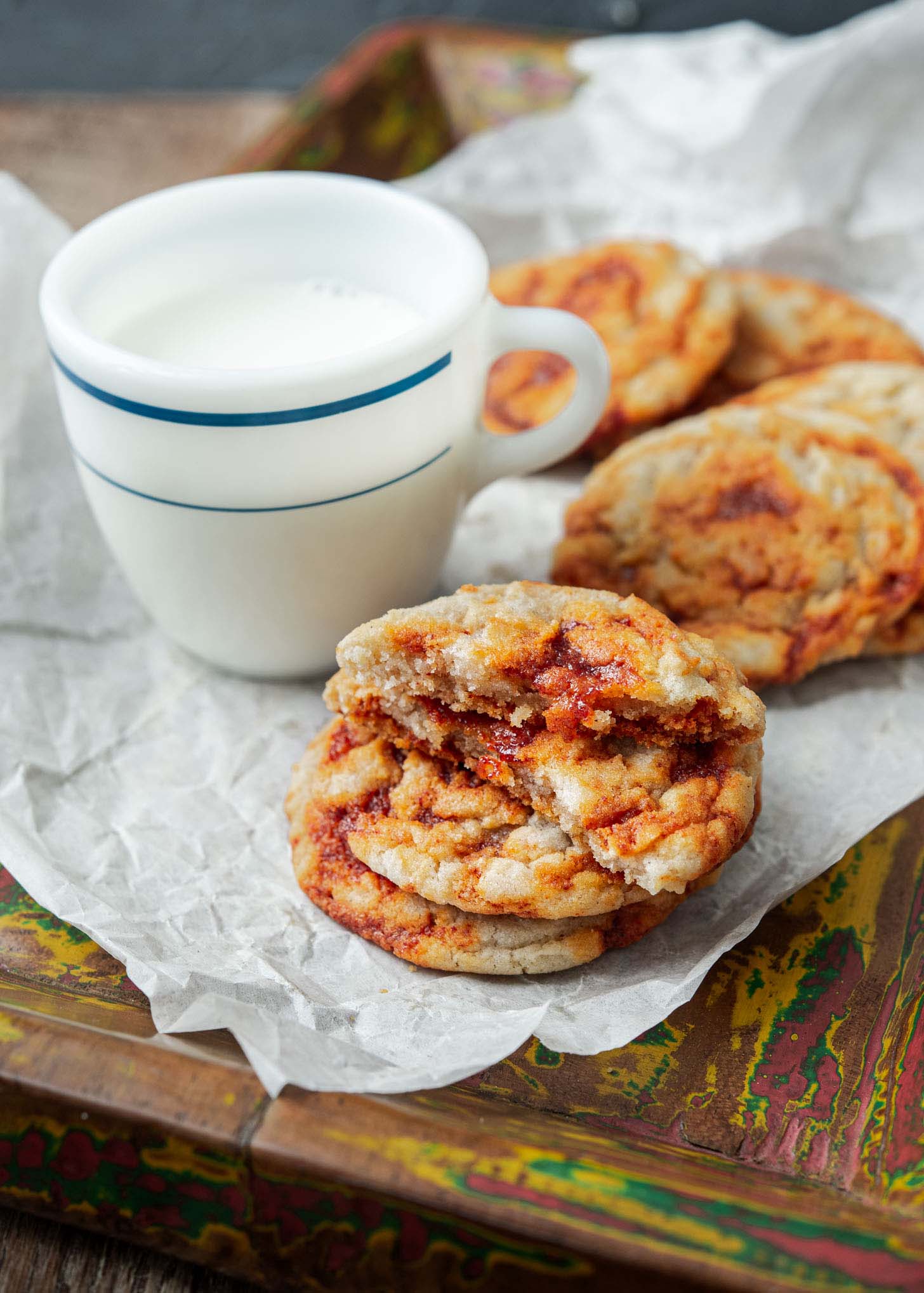 A stack of gocjunag cookies showing the crispy and chewy texture.