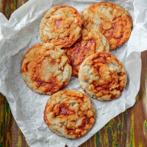 Gochujang caramel cookies on a parchment paper.