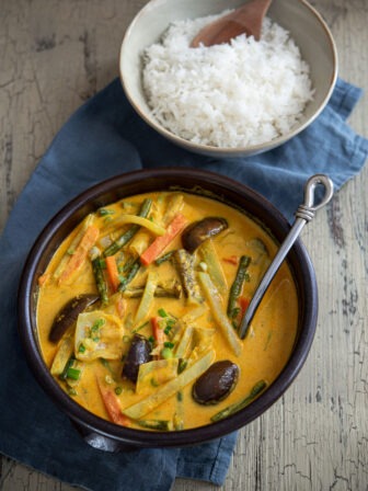 Sayur Lodeh, Indonesian vegetable curry, with rice.