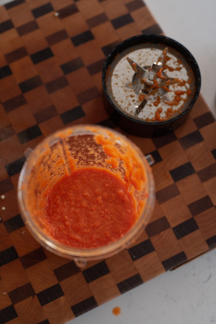 Chili paste processed in a mini blender.