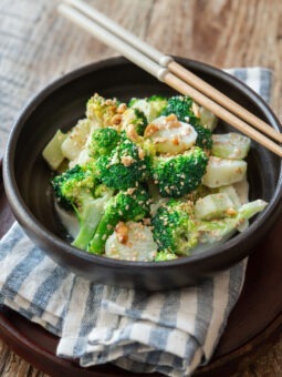 Asian sesame broccoli salad as a Korean side dish.