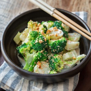Asian sesame broccoli salad as a Korean side dish.