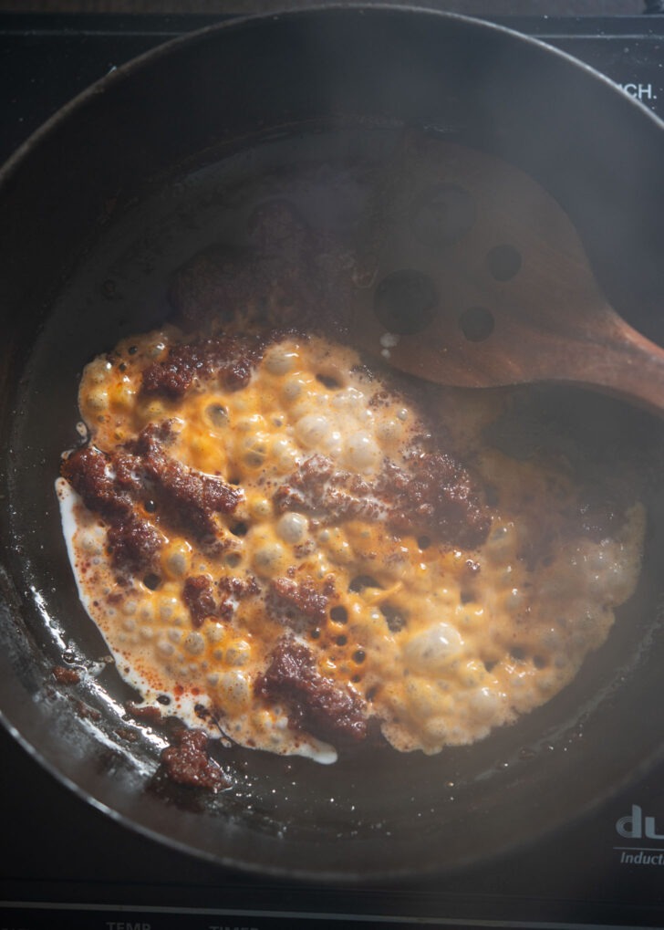 A little bit of coconut milk added to massaman curry paste.