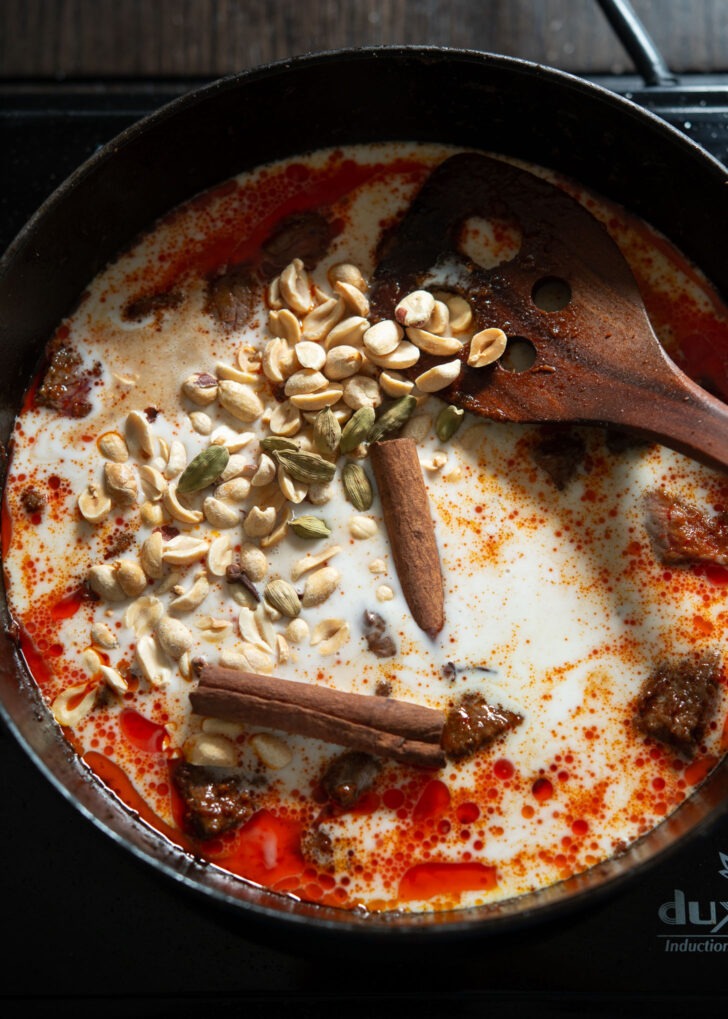 coconut milk and the extra spices added to beef.