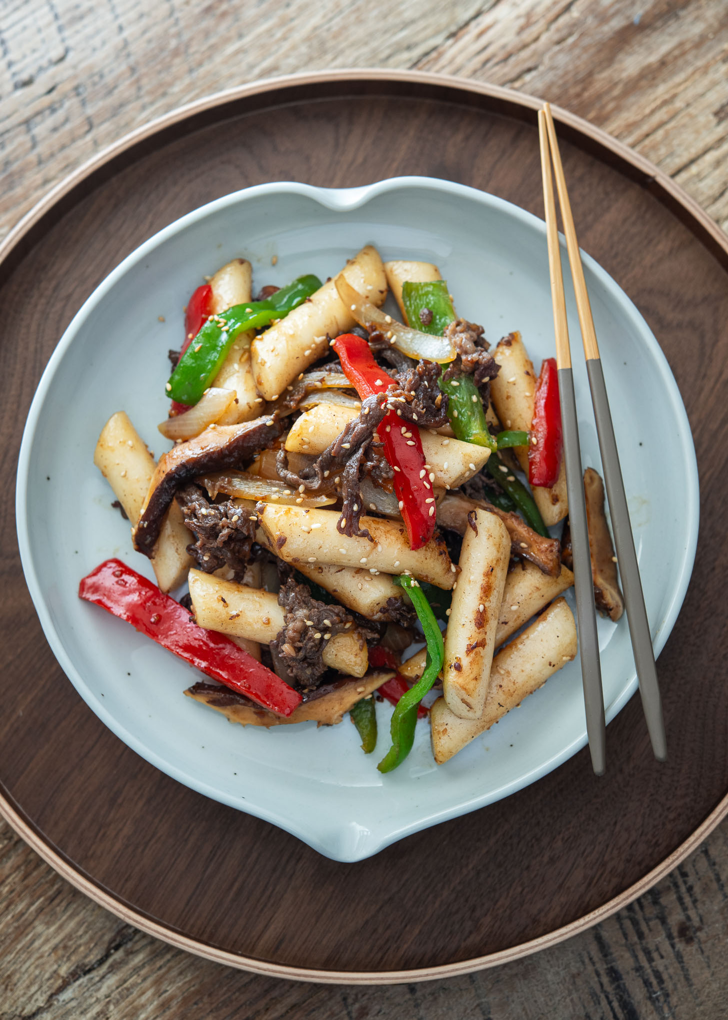 Gungjung tteokbokki served in a white dish.