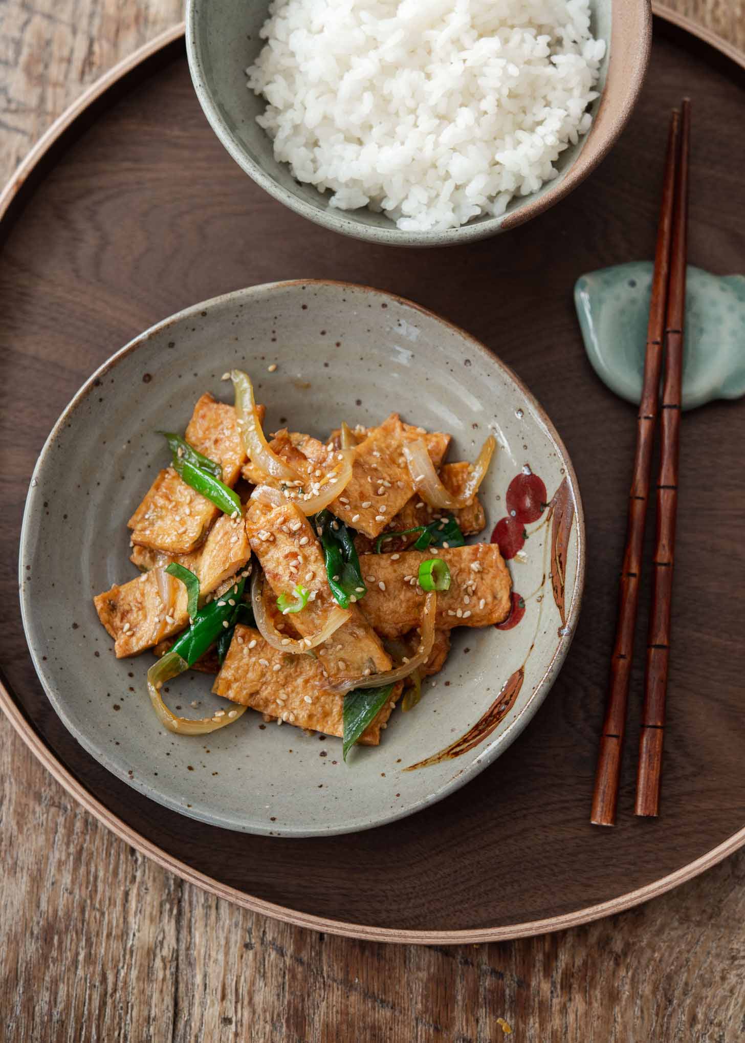 Fish cake side dish served with rice.