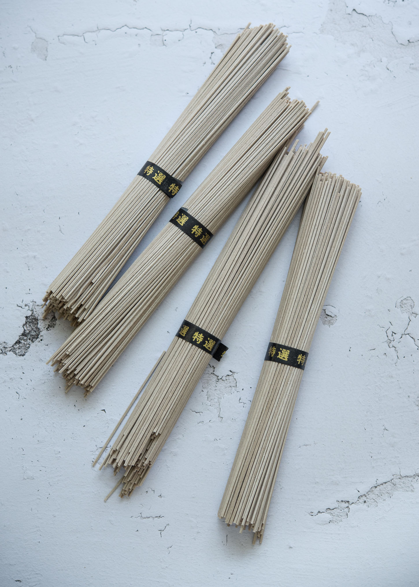 Dried Japanese soba noodles bundled and tied with paper strip