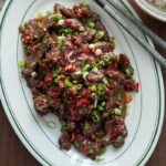 Cumin beef stir-fry on a plate.