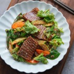 Acorn jelly salad (dotori muk) in a bowl.