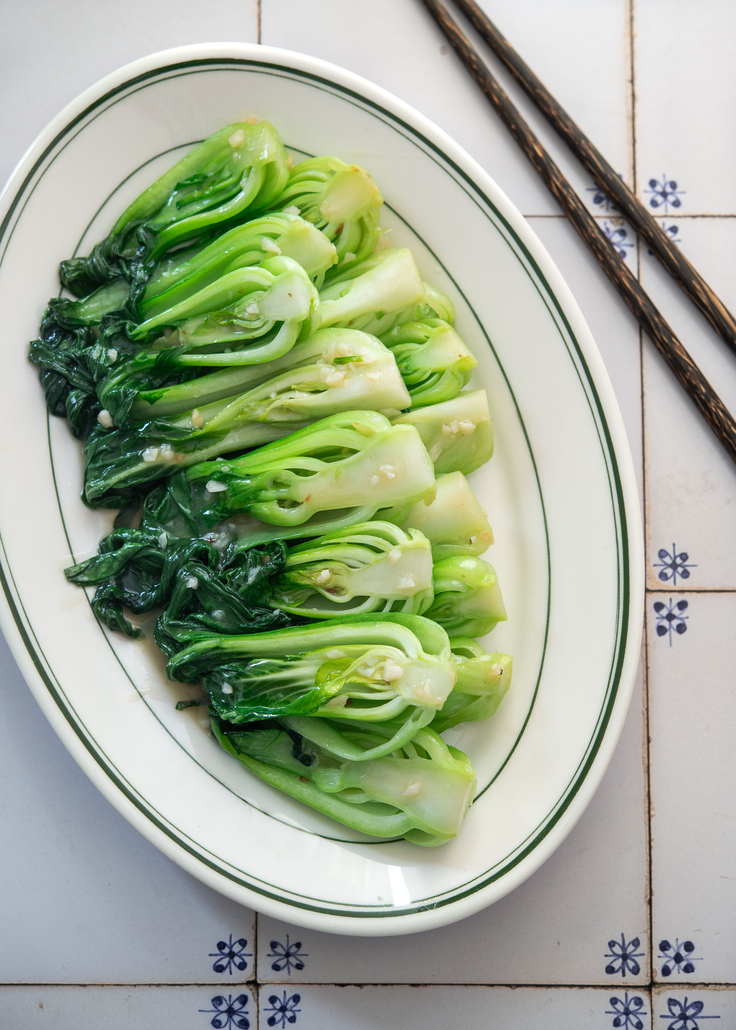 Stir-fried bok choy served as a simple Chinese vegetable side dish.