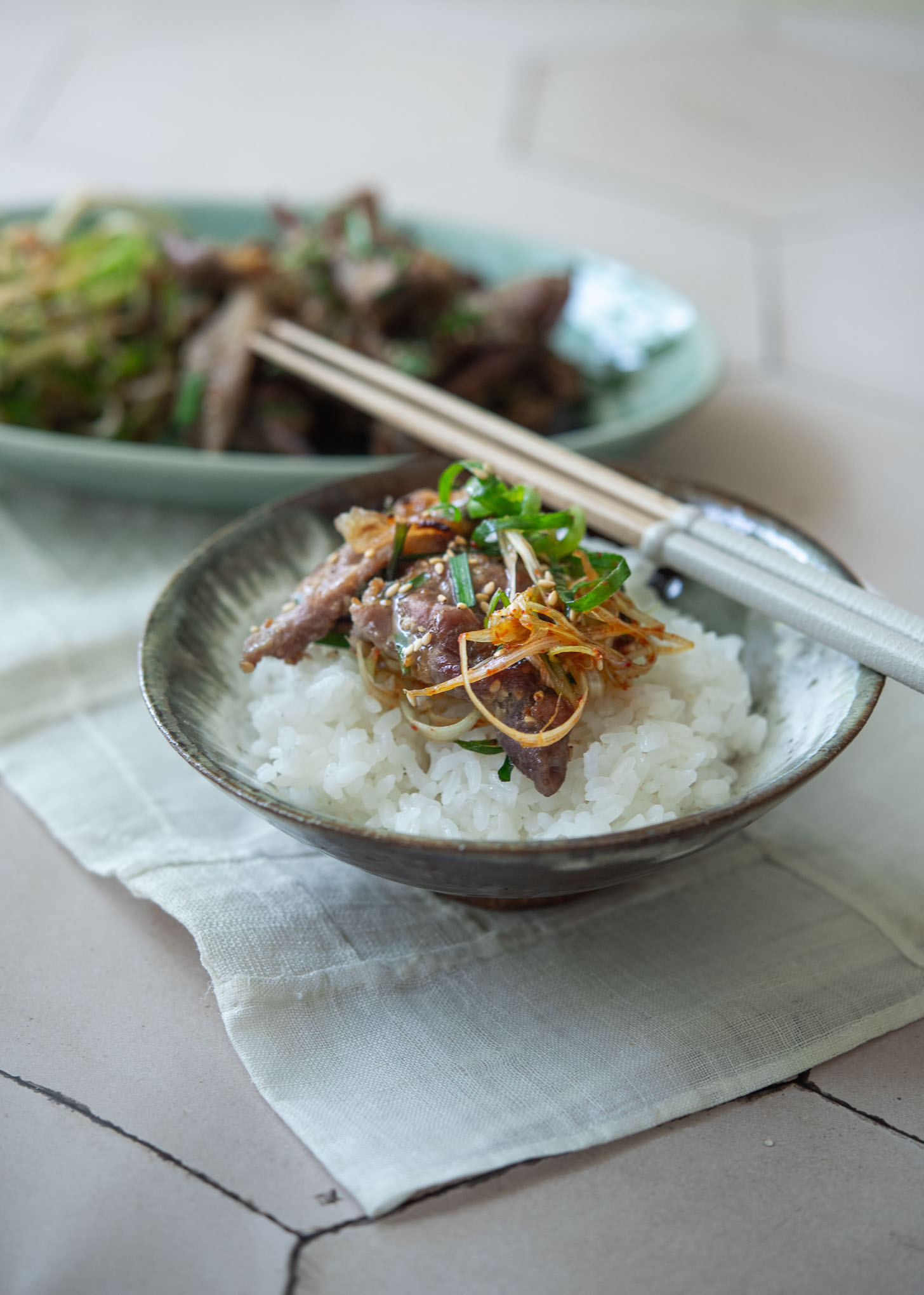 Korean marinated pork (maekjeok) on steamed rice