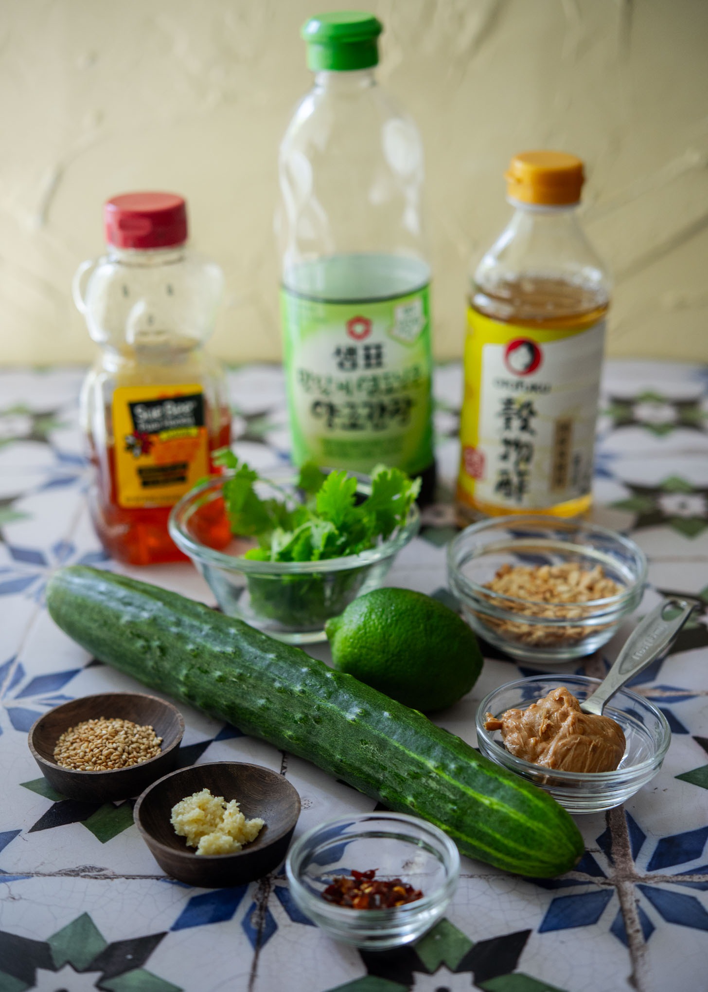 Ingredients for making peanut cucumber salad