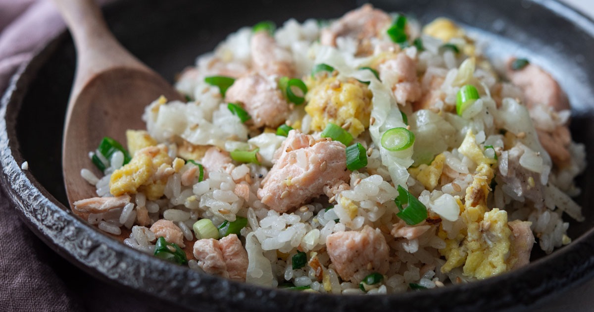 Salmon Fried Rice with Egg and Cabbage