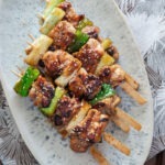 Dakkochi, Korean chicken skewers, presented on a serving platter