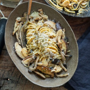 Doenjang pasta with mushroom in a serving bowl