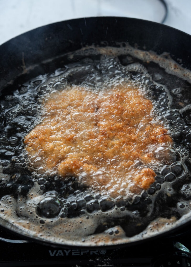 Korean donkatsu frying until golden brown and crisp