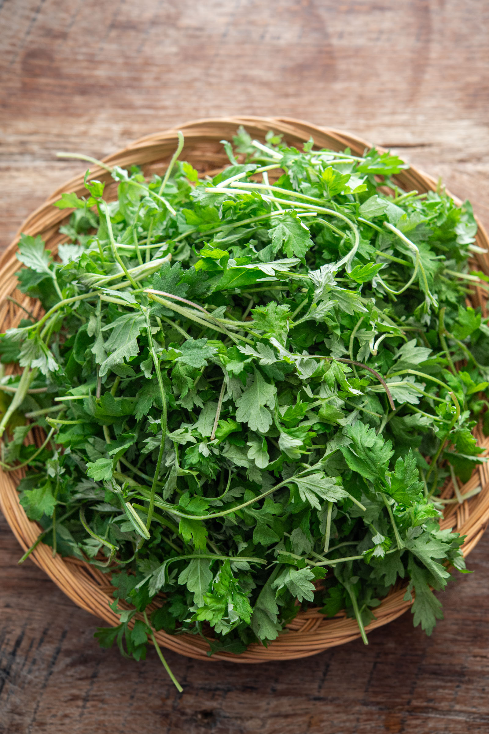 Fresh Korean mugwort (ssuk) used to make ssuk beomuri rice cake