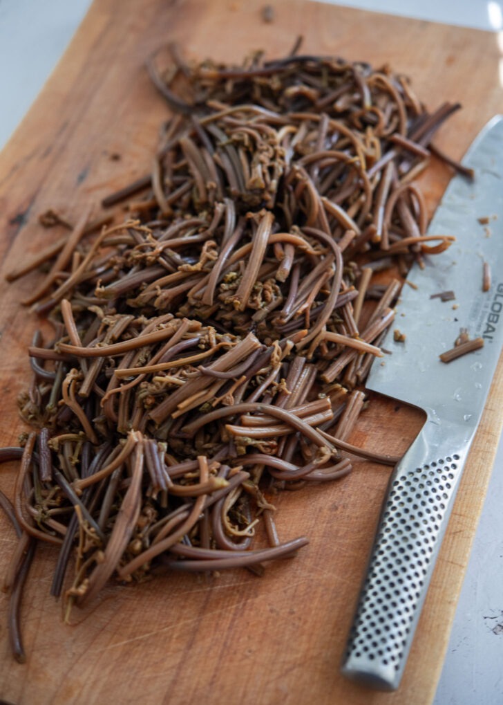 rehydrated gosari (Korean fernbrake) cut into bite-size pieces