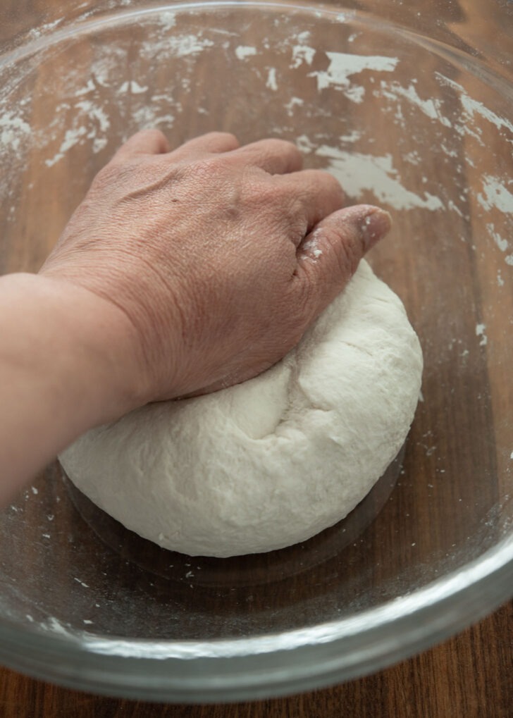 Kneading hoppang dough by hand