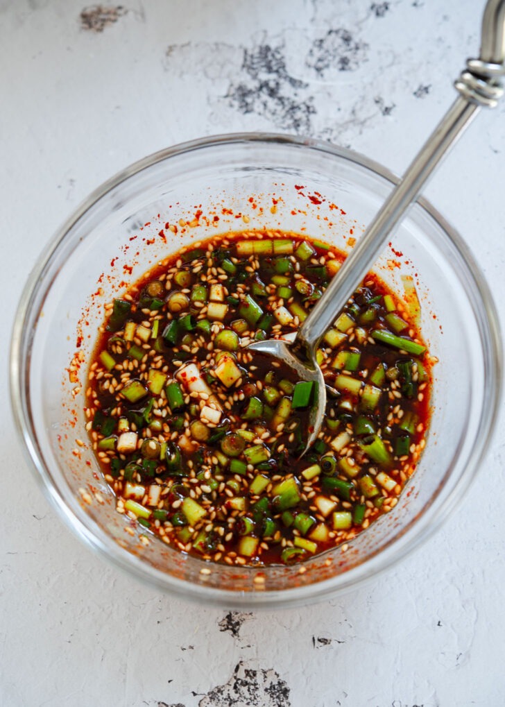 Mu-bap topping sauce mixed in a small bowl