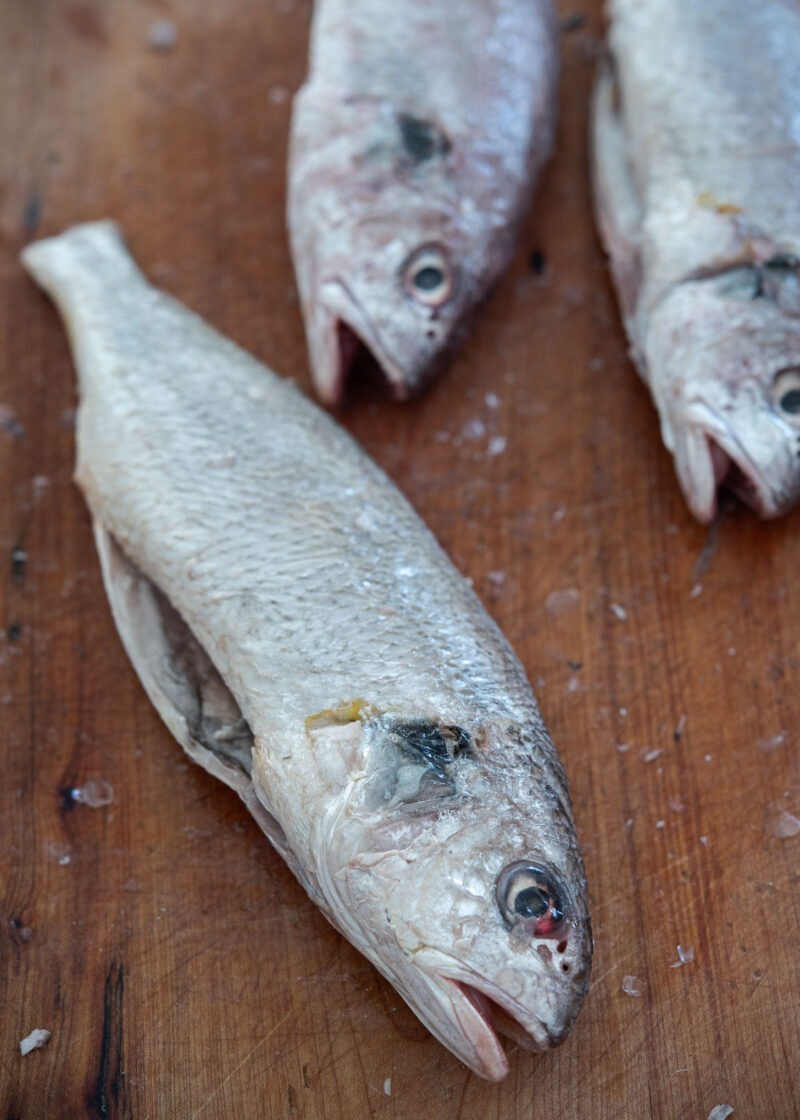Cleaned whole croaker fish ready for Korean maeuntang fish stew