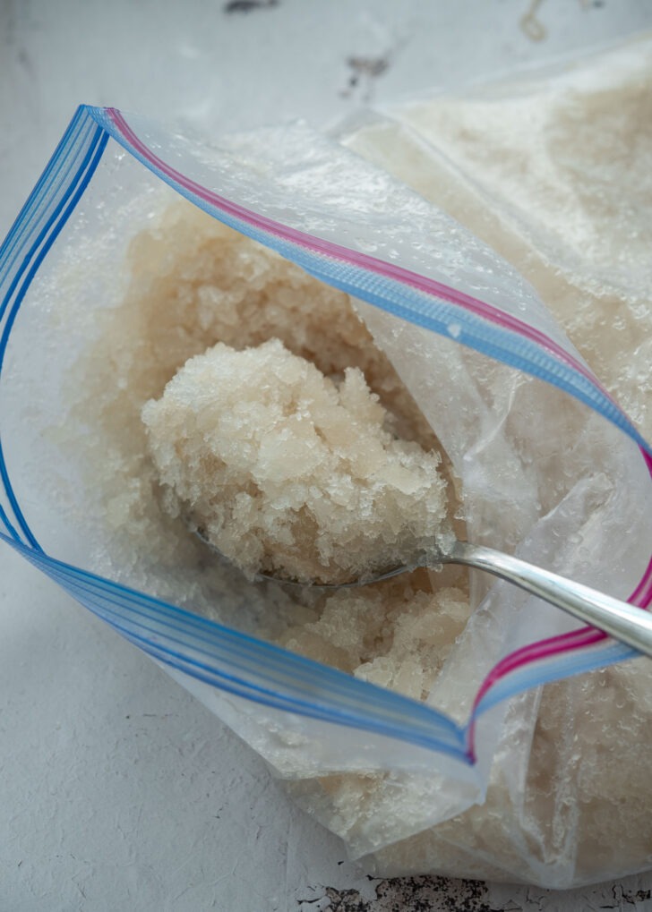 Icy slush texture of frozen nanegmyeon broth