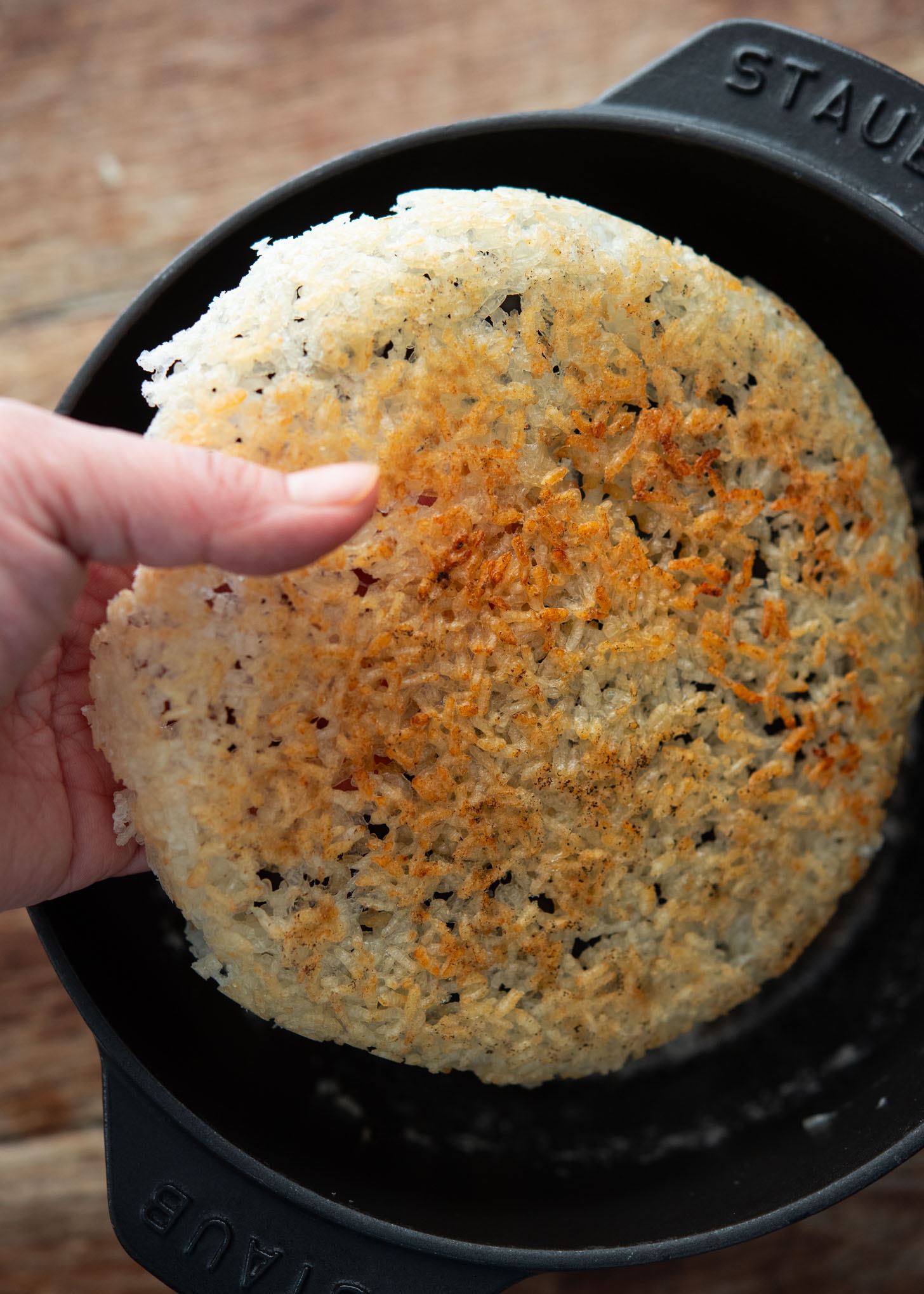 Golden nurungji formed at the bottom of a stovetop pot