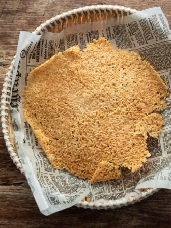 Crispy golden nurungji (Korean scorched rice) served in a small basket