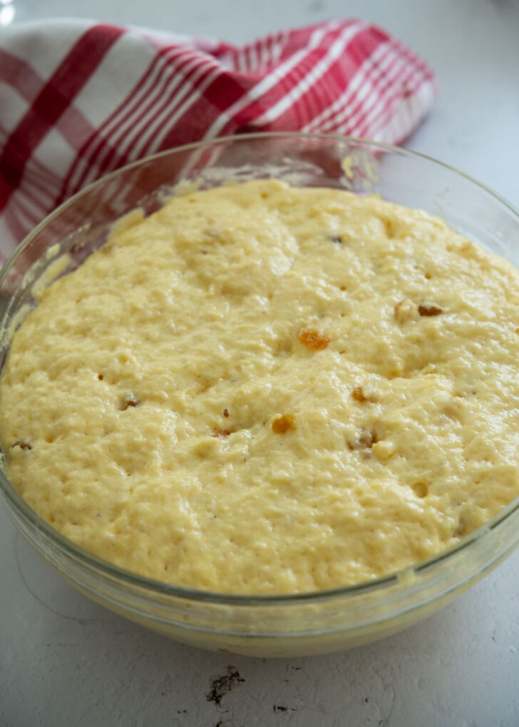 Sulppang batter after rising with airy bubbles from makgeolli fermentation