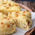 Korean sulppang makgeolli bread sliced to show soft airy texture with raisins