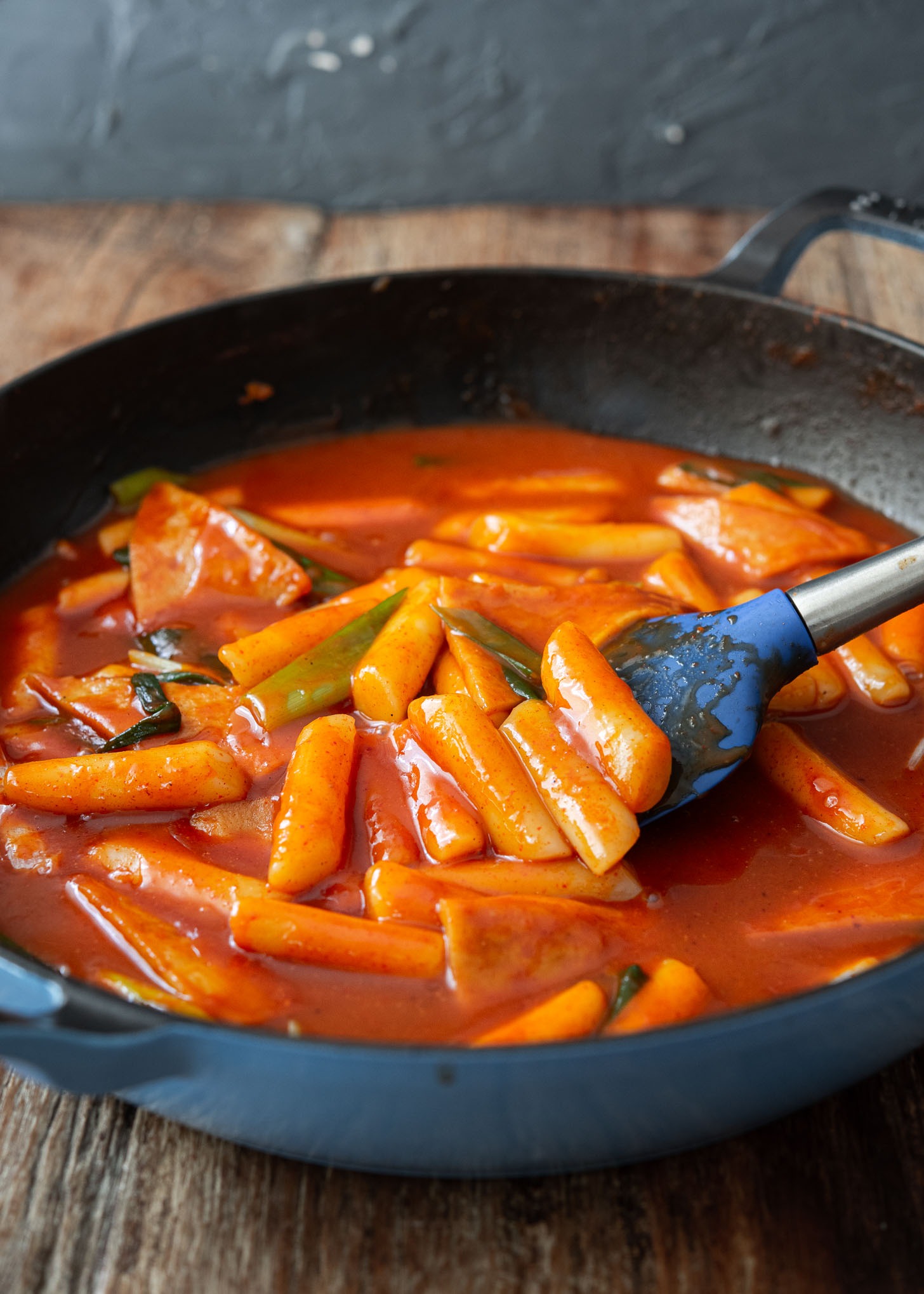 Korean tteokbokki simmered in sweet and spicy gochujang sauce