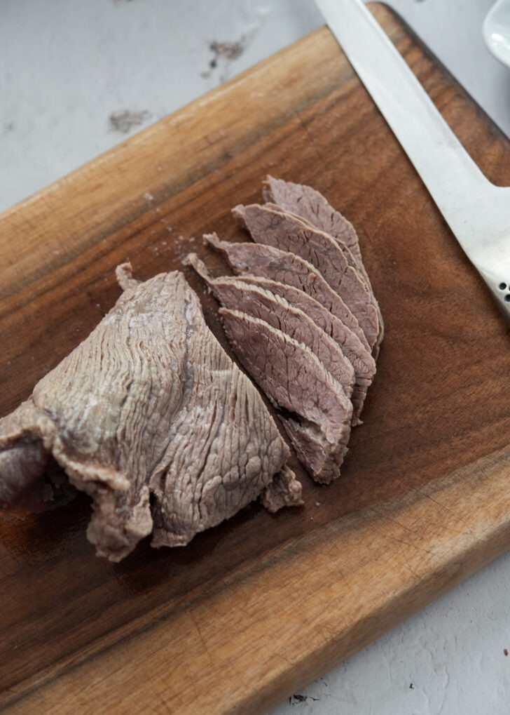 slicing beef thinly against grain