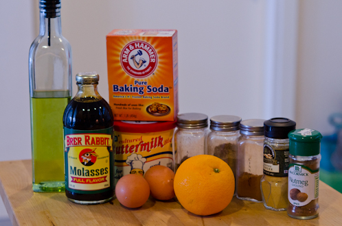 Ingredients for soft ginger cookies with orange glaze.