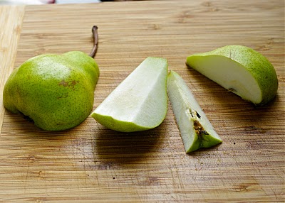 Green pear cored.